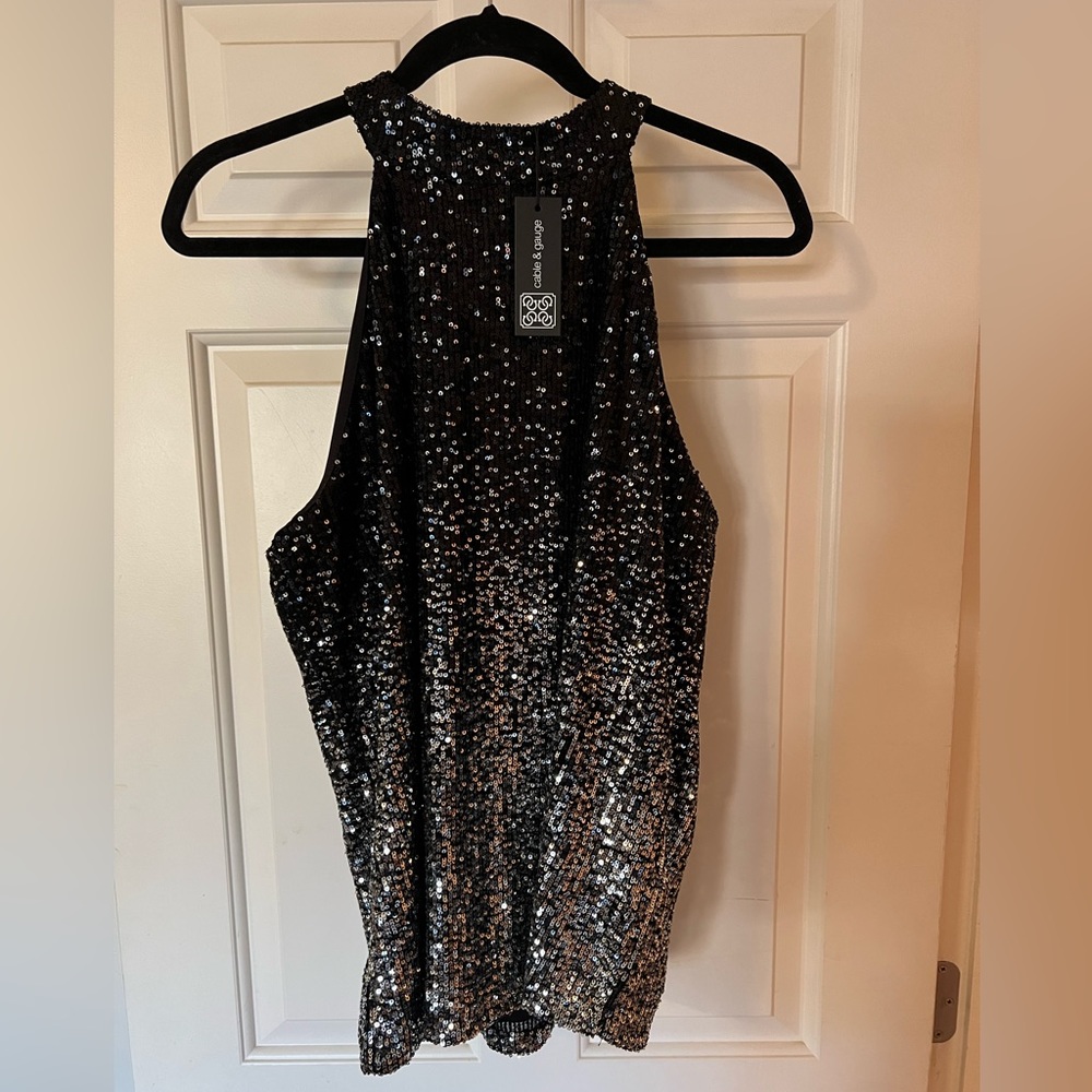 NWT Black and Silver Sparkly Sequin Top